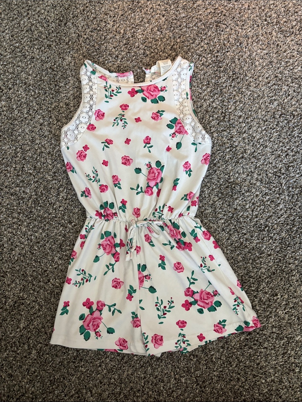 shosho Cream Floral Sleeveless Romper with Pink Roses